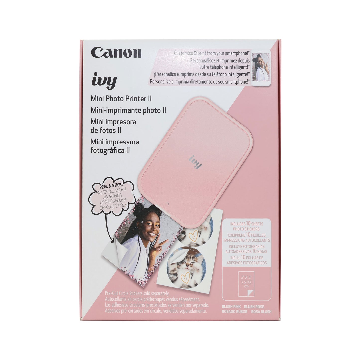 Canon IVY 2 Mini Photo Printer (Blush Pink) + Canon 2 x 3" ZINK Photo Paper Pack (50 Sheets)