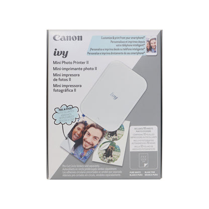 Canon IVY 2 Mini Photo Printer (Pure White) + 2x Canon 2 x 3" ZINK Photo Paper Pack (50 Sheets)