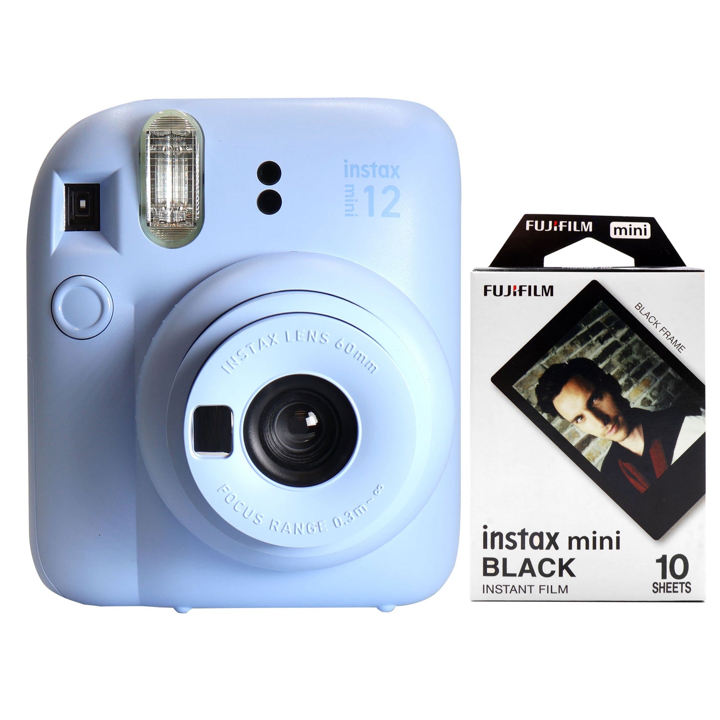 FUJIFILM INSTAX MINI 12 Instant Film Camera (Pastel Blue) + FUJIFILM Instax Mini Instant Film (Black, 10 Exposures)