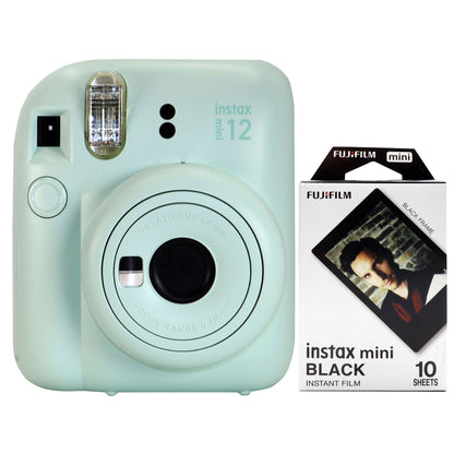 FUJIFILM INSTAX MINI 12 Instant Film Camera (Mint Green) + FUJIFILM Instax Mini Instant Film (Black, 10 Exposures)