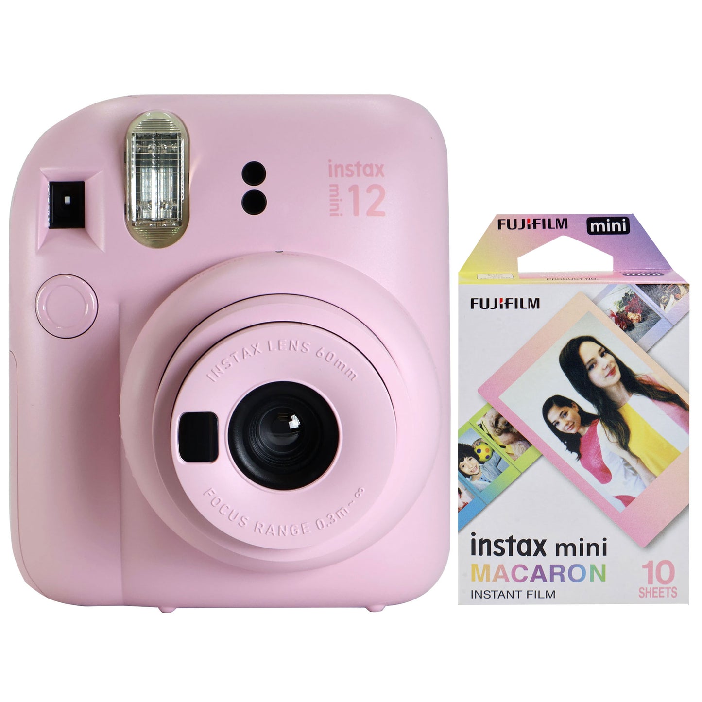 FUJIFILM INSTAX MINI 12 Instant Film Camera (Blossom Pink) + FUJIFILM Instax Mini Instant Film (Macaron, 10 Exposures)