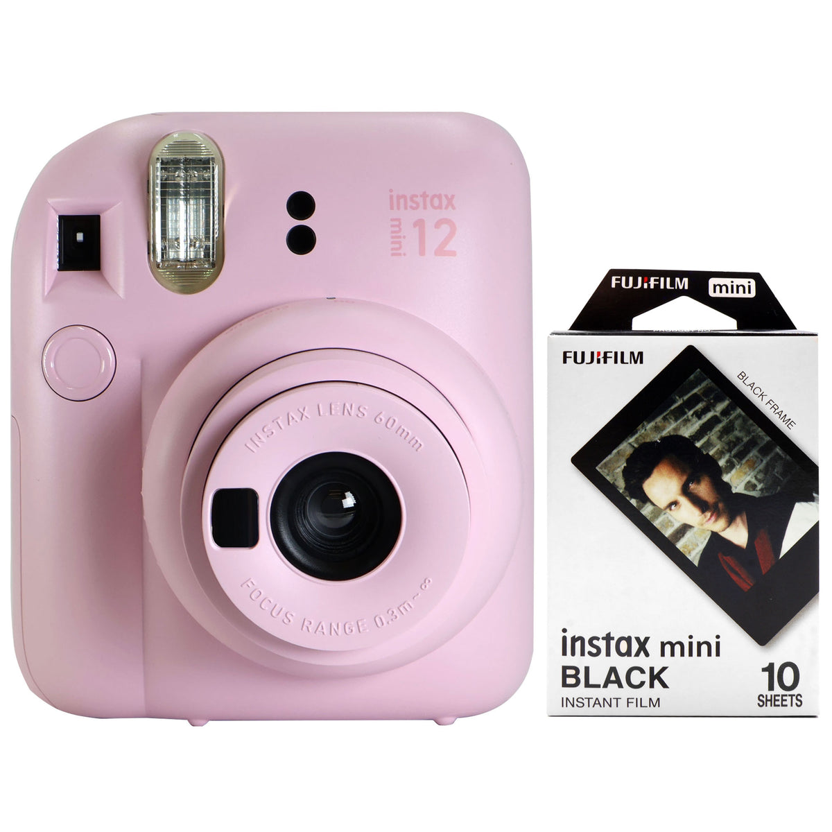 FUJIFILM INSTAX MINI 12 Instant Film Camera (Blossom Pink) + FUJIFILM Instax Mini Instant Film (Black, 10 Exposures)