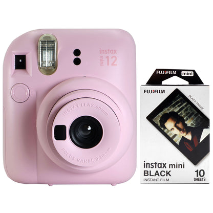 FUJIFILM INSTAX MINI 12 Instant Film Camera (Blossom Pink) + FUJIFILM Instax Mini Instant Film (Black, 10 Exposures)