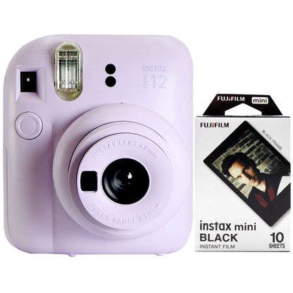 FUJIFILM INSTAX MINI 12 Instant Film Camera (Lilac Purple) + FUJIFILM Instax Mini Instant Film (Black, 10 Exposures)