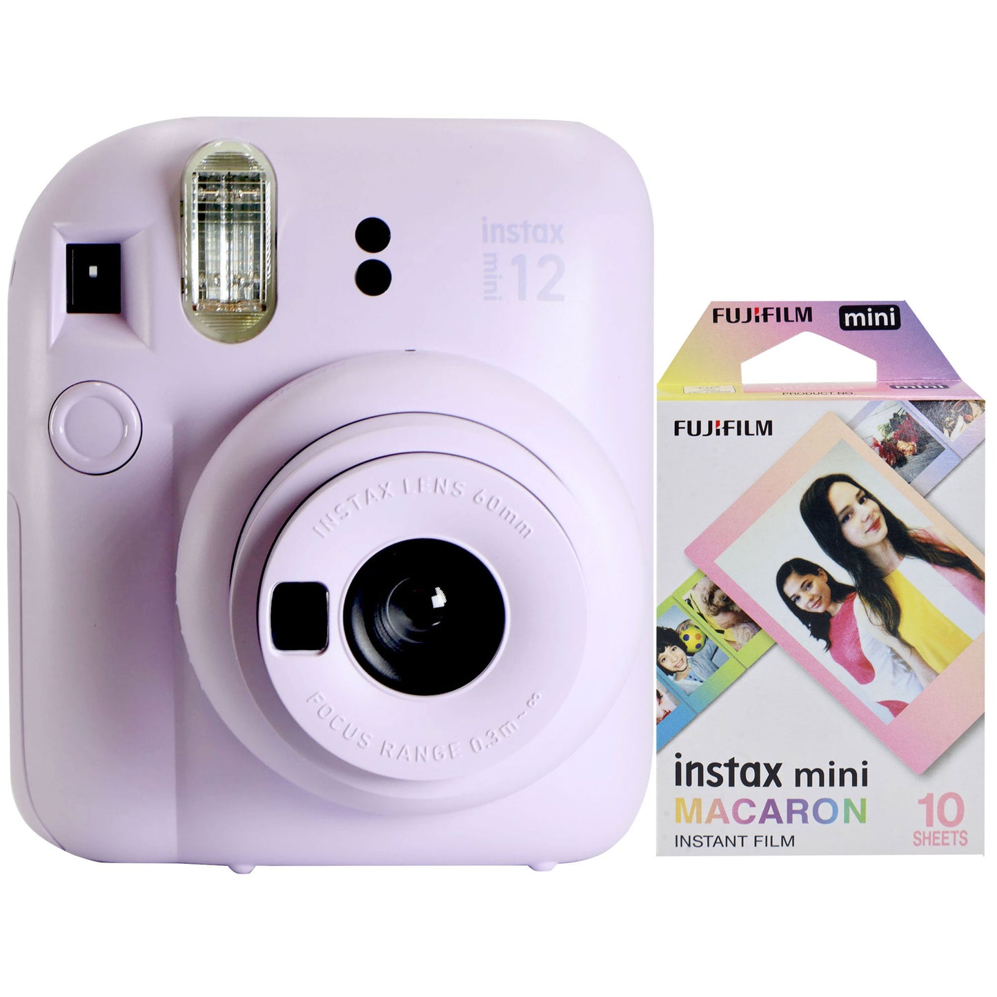 FUJIFILM INSTAX MINI 12 Instant Film Camera (Lilac Purple) + FUJIFILM Instax Mini Instant Film (Macaron, 10 Exposures)