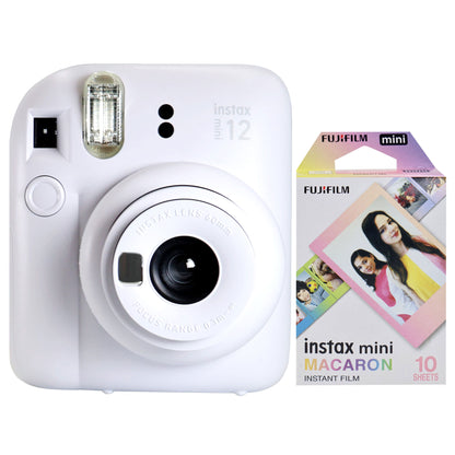 FUJIFILM INSTAX MINI 12 Instant Film Camera (Clay White) + FUJIFILM Instax Mini Instant Film (Macaron, 10 Exposures)