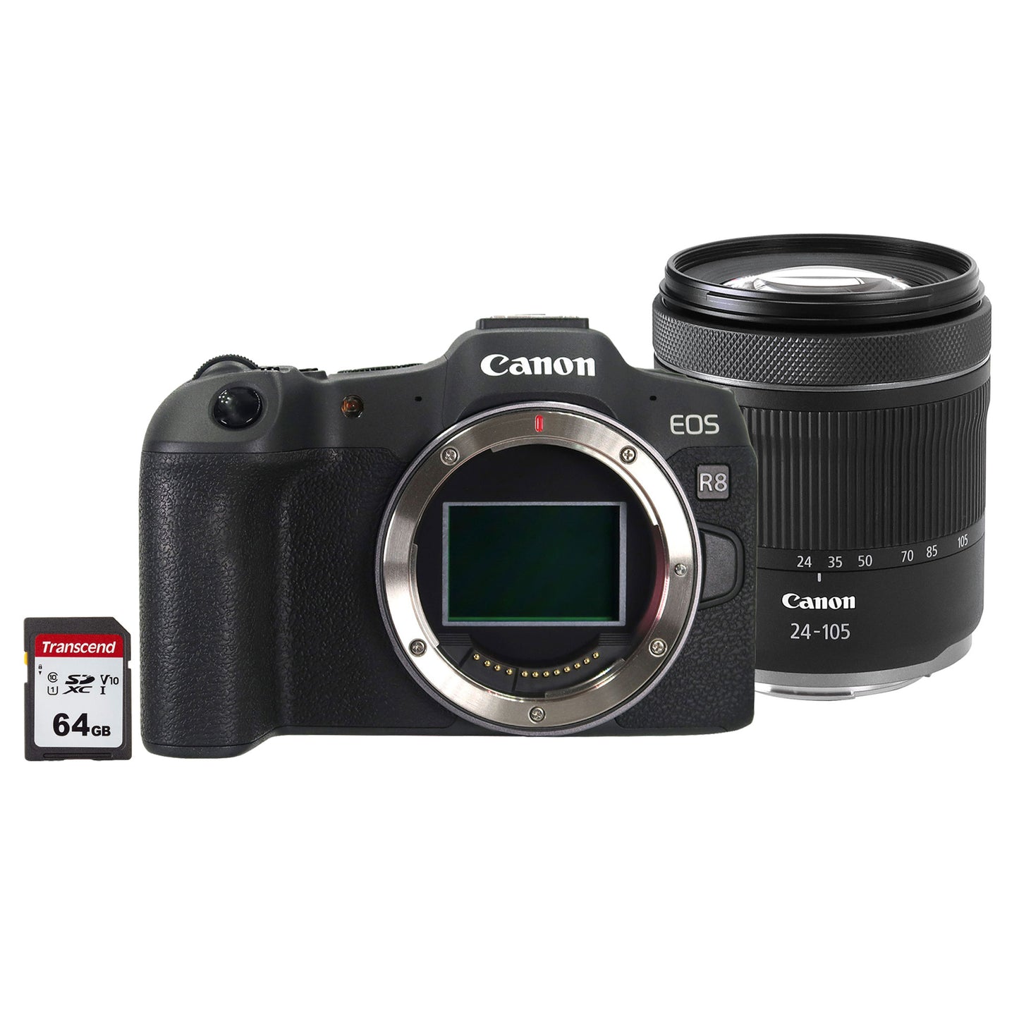 Canon EOS R8 Mirrorless Camera with RF 24-105mm f/4-7.1 IS STM Lens and Transcend 64GB 300S SDXC Class 10 Memory Card