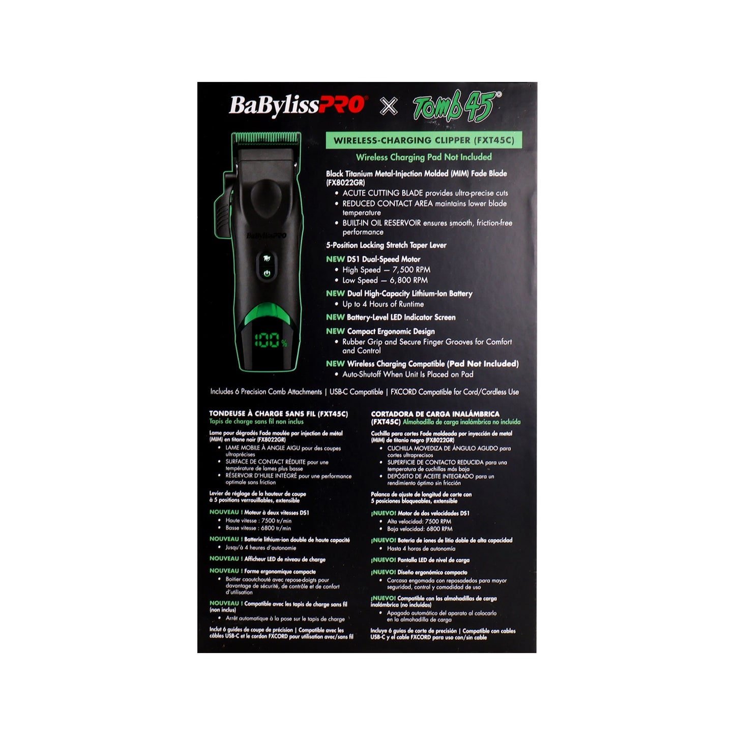 BaBylissPRO x Tomb45 Wireless-Charging Hair Clipper for Men + BaByliss Pro X Tomb45 Clipper / Trimmer Wireless Charging Mat #FXT45MAT