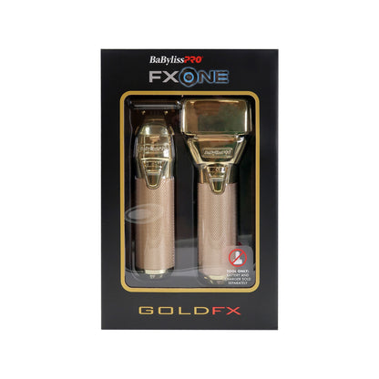 BaByliss Pro FXONE GoldFX Trimmer & Foil Shaver FX1FSTGTO + BaByliss Pro FXONE Dual-Charging Prepack [2 Batteries, 1 Charging Stand] FXC2BPPK
