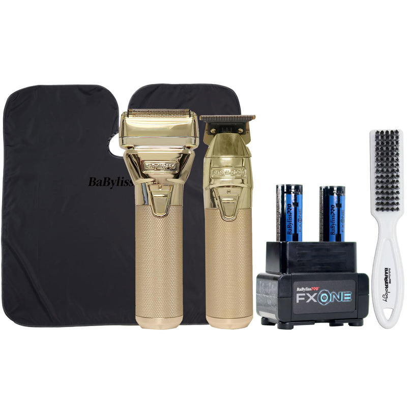 BaByliss Pro FXONE GoldFX Trimmer & Foil Shaver FX1FSTGTO with FXONE Dual-Charging Prepack [2 Batteries, 1 Charging Stan