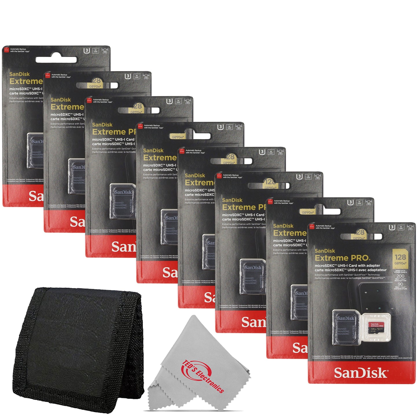8x Sandisk 128GB Extreme Pro UHS-I Micro SD Up to 200MB/s Read 90MB/s Write + Card Wallet