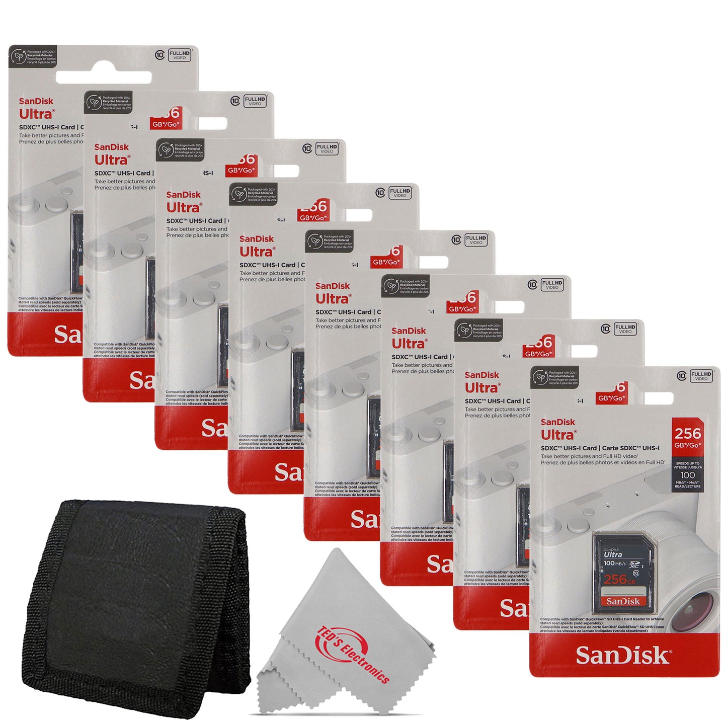 8x SanDisk Ultra 256GB UHS-I 100MB/s Class 10 SDXC Memory Card + Card Wallet