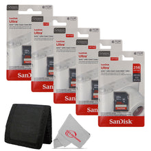 5x SanDisk Ultra 256GB UHS-I 100MB/s Class 10 SDXC Memory Card + Card Wallet