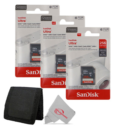 3x SanDisk Ultra 256GB UHS-I 100MB/s Class 10 SDXC Memory Card + Card Wallet