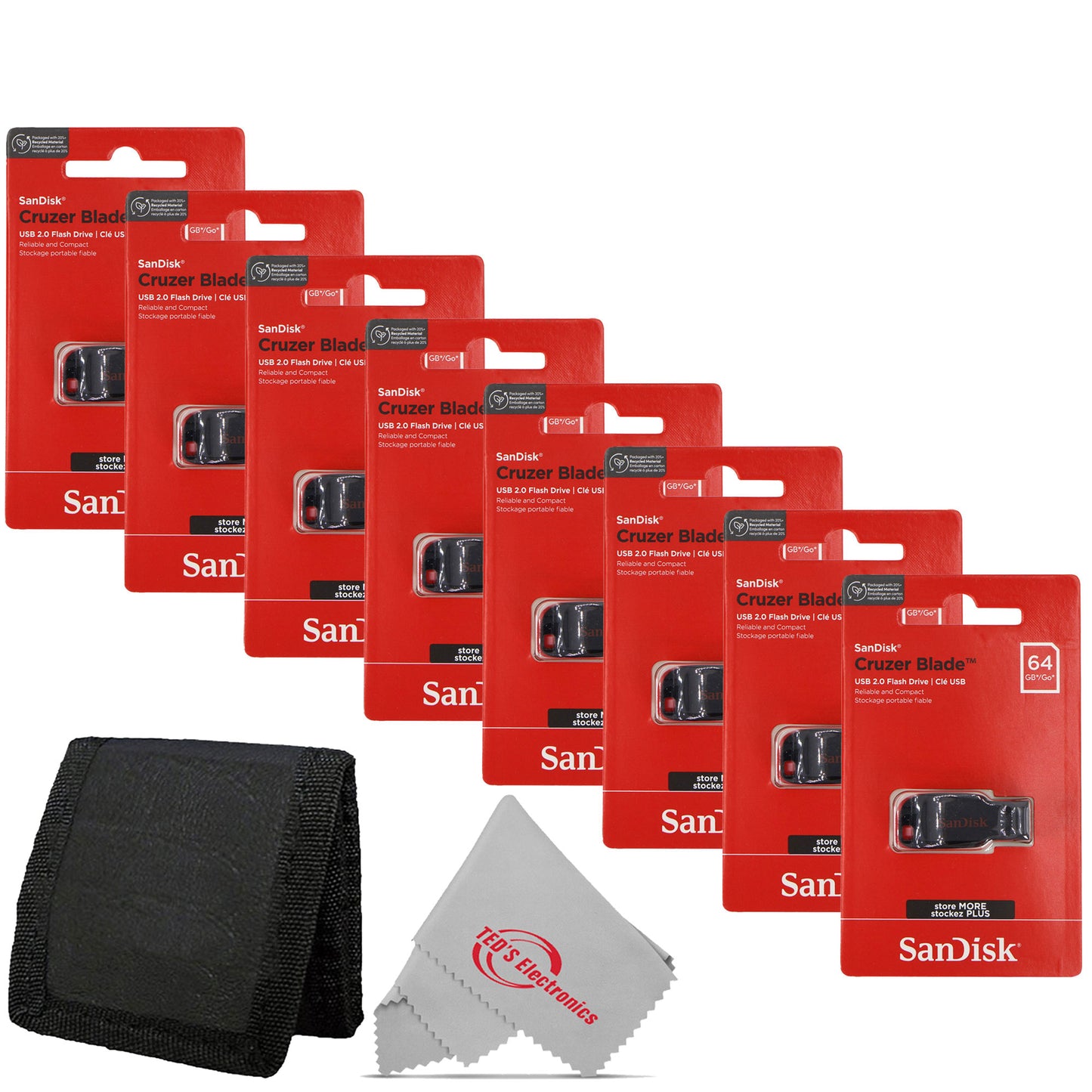 8x SanDisk Cruzer Blade USB Flash Drive - 64GB (Red) + Card Wallet