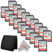 20x Sandisk Ultra 128GB SDXC UHS-I Class 10 Memory Card + Card Wallet