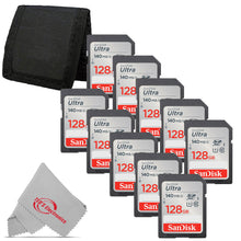 10x Sandisk Ultra 128GB SDXC UHS-I Class 10 Memory Card + Card Wallet