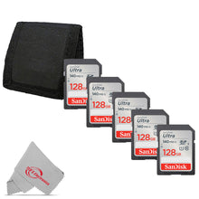 5x Sandisk Ultra 128GB SDXC UHS-I Class 10 Memory Card + Card Wallet
