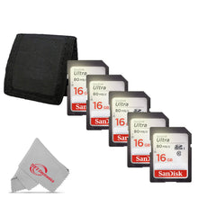 5x SanDisk Ultra 16GB Class 10 SDHC UHS-I Memory Card up to 80MB/s  SDSDUNC-016G-GN6IN + Card Wallet