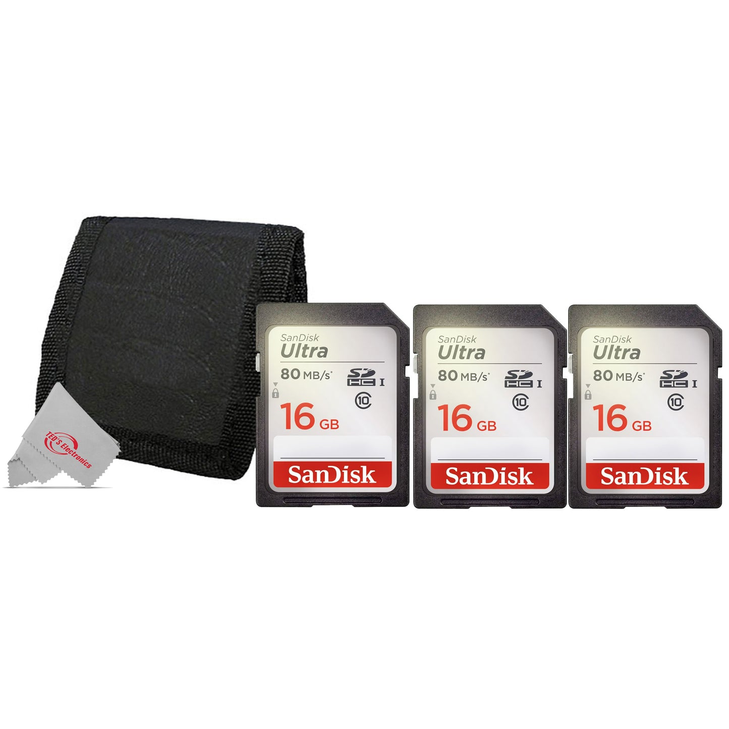 3x SanDisk Ultra 16GB Class 10 SDHC UHS-I Memory Card up to 80MB/s  SDSDUNC-016G-GN6IN + Card Wallet