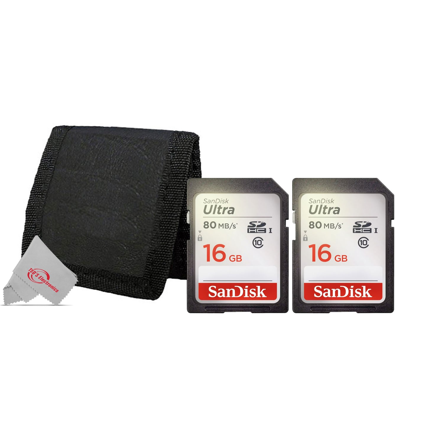 2x SanDisk Ultra 16GB Class 10 SDHC UHS-I Memory Card up to 80MB/s  SDSDUNC-016G-GN6IN + Card Wallet