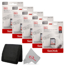 5x SanDisk 64GB Ultra SDXC UHS-I Memory Card - Up to 140MB/s SD Card - SDSDUNB-064G-GN6IN + Card Wallet