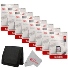 8x SanDisk 64GB Ultra SDXC UHS-I Memory Card - Up to 140MB/s SD Card - SDSDUNB-064G-GN6IN + Card Wallet
