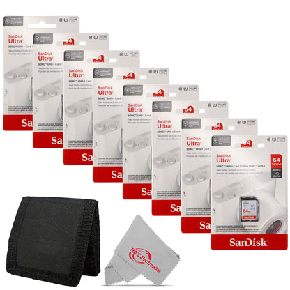 8x SanDisk 64GB Ultra SDXC UHS-I Memory Card - Up to 140MB/s SD Card - SDSDUNB-064G-GN6IN + Card Wallet