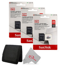 3x Sandisk Ultra 256GB 100MB/s Class 10 Micro SDXC Memory Card + Card Wallet