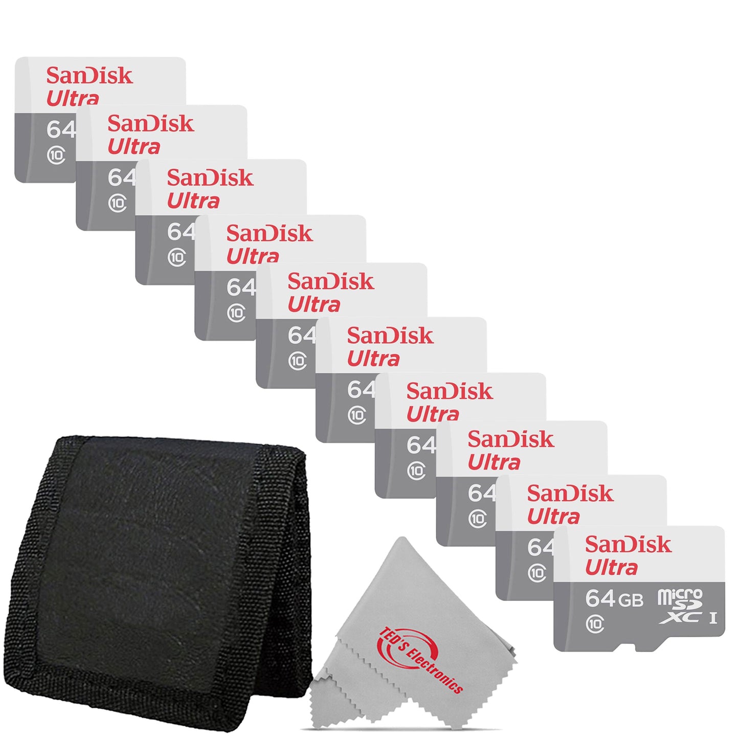 10x SanDisk Ultra 64GB microSDXC Memory Card UHS-1 Upto 100 MB/s Class 10 + Card Wallet