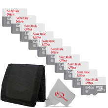 10x SanDisk Ultra 64GB microSDXC Memory Card UHS-1 Upto 100 MB/s Class 10 + Card Wallet