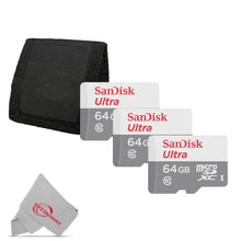 3x SanDisk Ultra 64GB microSDXC Memory Card UHS-1 Upto 100 MB/s Class 10 + Card Wallet