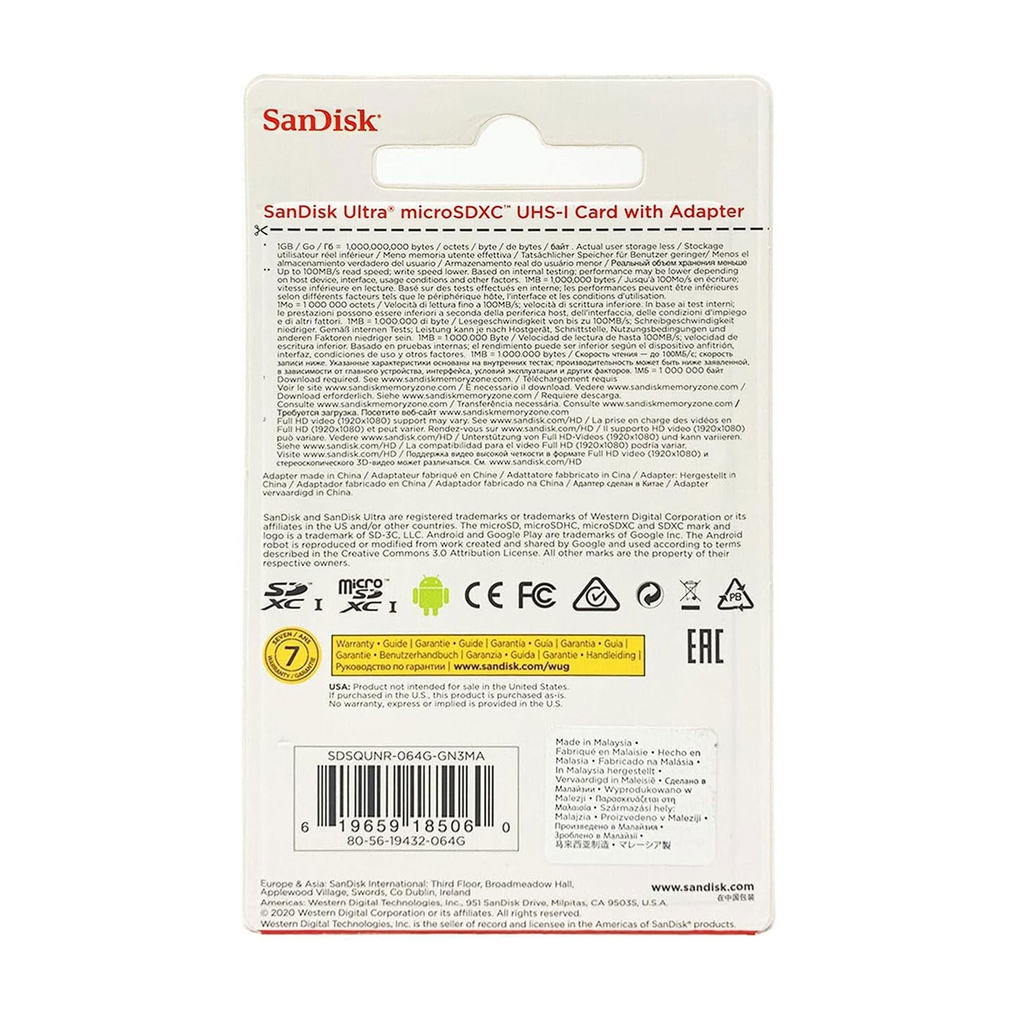 3x SanDisk Ultra 64GB microSDXC Memory Card UHS-1 Upto 100 MB/s Class 10 + Card Wallet