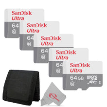 5x SanDisk Ultra 64GB microSDXC Memory Card UHS-1 Upto 100 MB/s Class 10 + Card Wallet