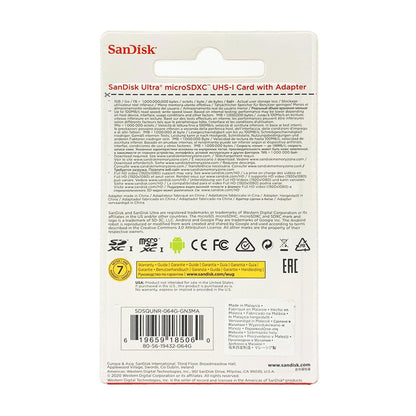 5x SanDisk Ultra 64GB microSDXC Memory Card UHS-1 Upto 100 MB/s Class 10 + Card Wallet