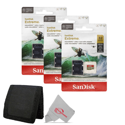 3x SanDisk 32GB Extreme UHS-I microSDHC Memory Card with SD Adapter + Card Wallet