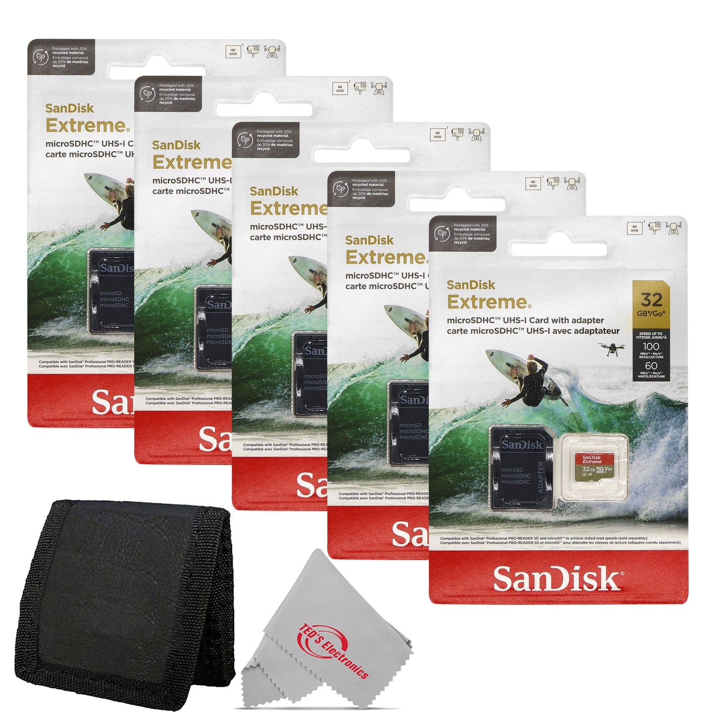 5x SanDisk 32GB Extreme UHS-I microSDHC Memory Card with SD Adapter + Card Wallet