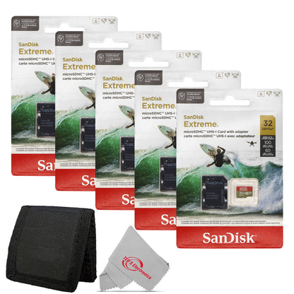 5x SanDisk 32GB Extreme UHS-I microSDHC Memory Card with SD Adapter + Card Wallet