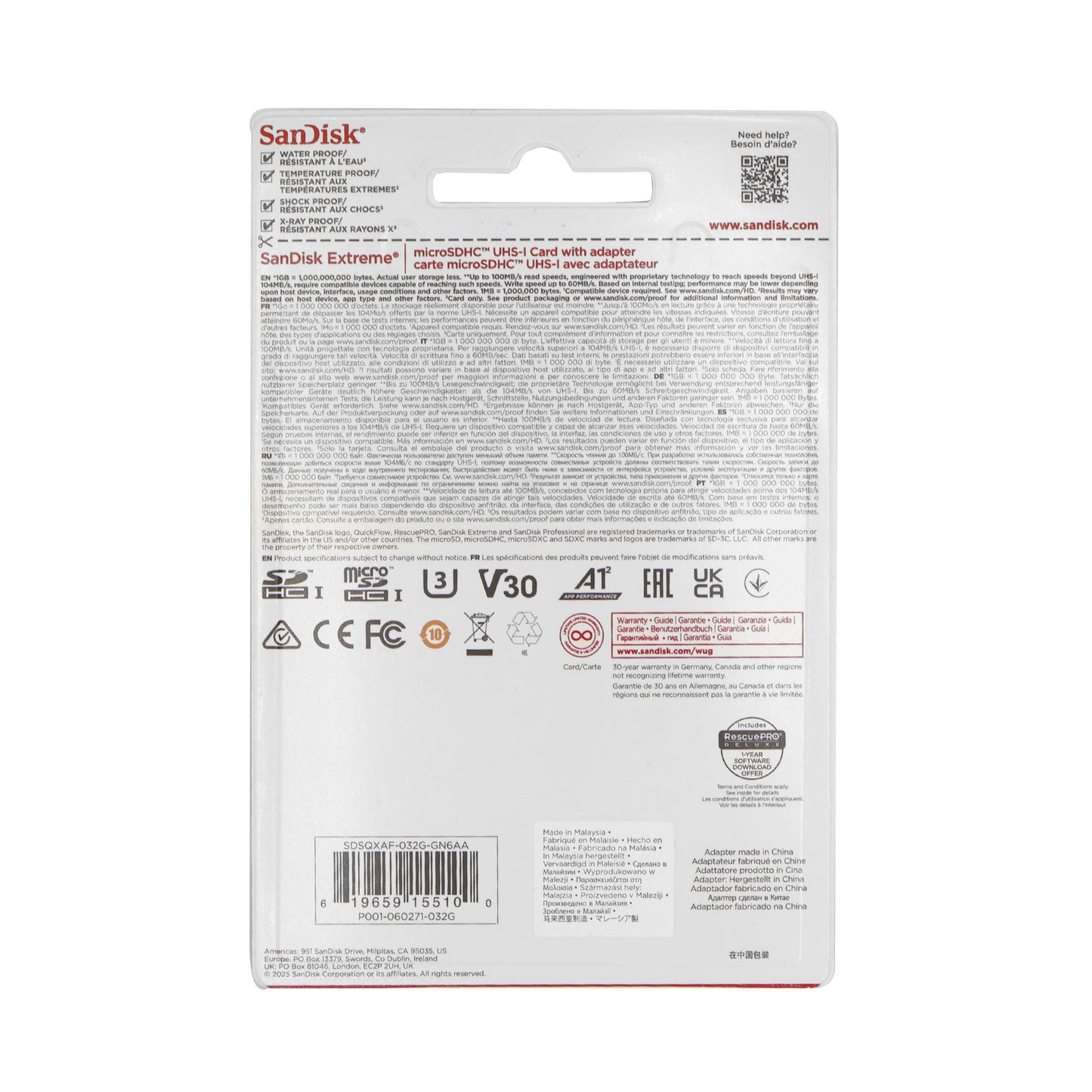 5x SanDisk 32GB Extreme UHS-I microSDHC Memory Card with SD Adapter + Card Wallet