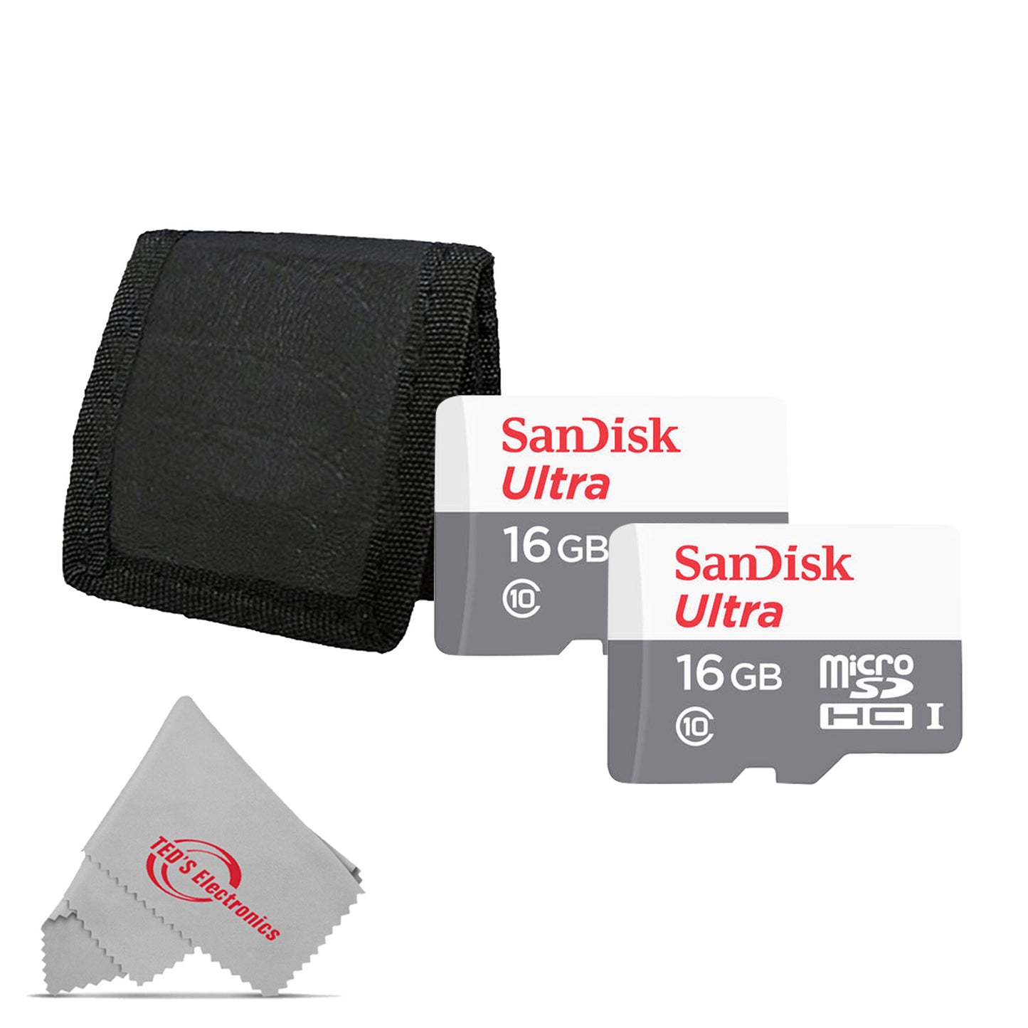 2x SanDisk 16GB Ultra UHS-I microSDHC Memory Card with SD Adapter + Card Wallet