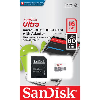 2x SanDisk 16GB Ultra UHS-I microSDHC Memory Card with SD Adapter + Card Wallet
