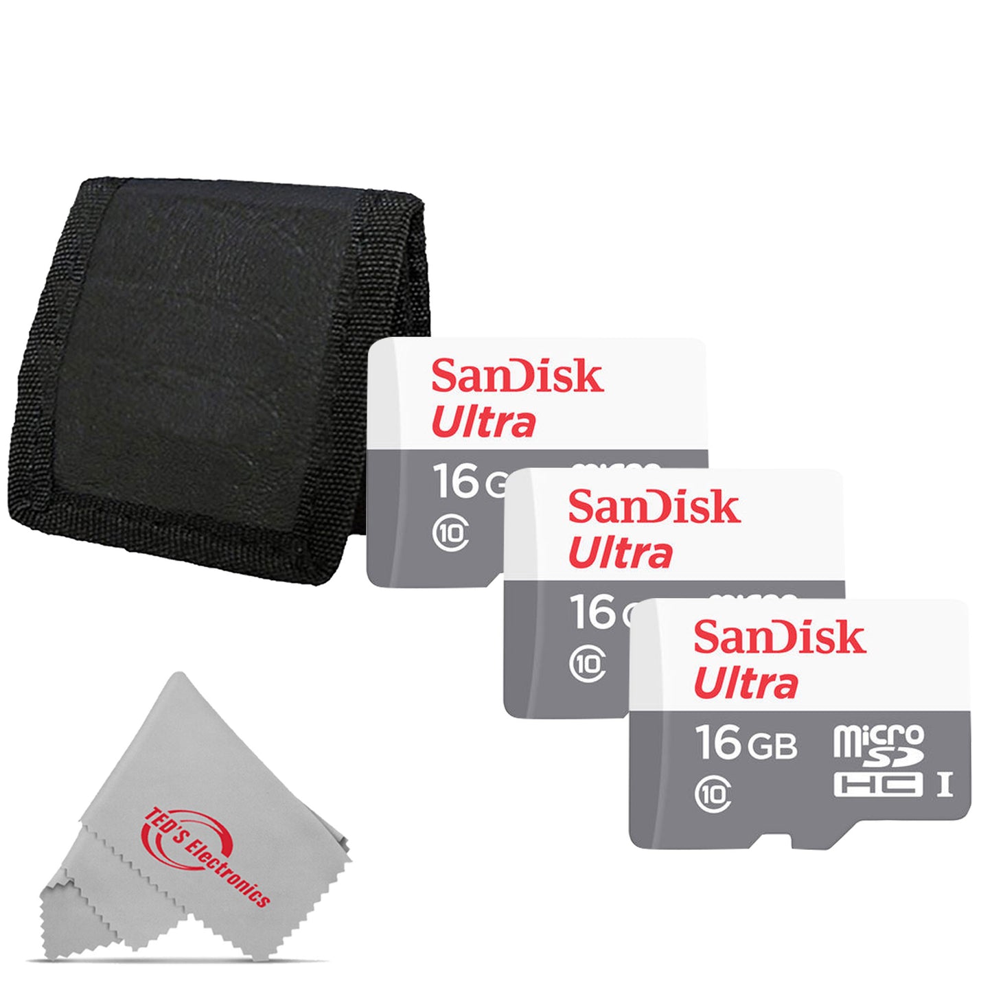 3x SanDisk 16GB Ultra UHS-I microSDHC Memory Card with SD Adapter + Card Wallet