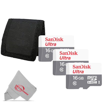 3x SanDisk 16GB Ultra UHS-I microSDHC Memory Card with SD Adapter + Card Wallet