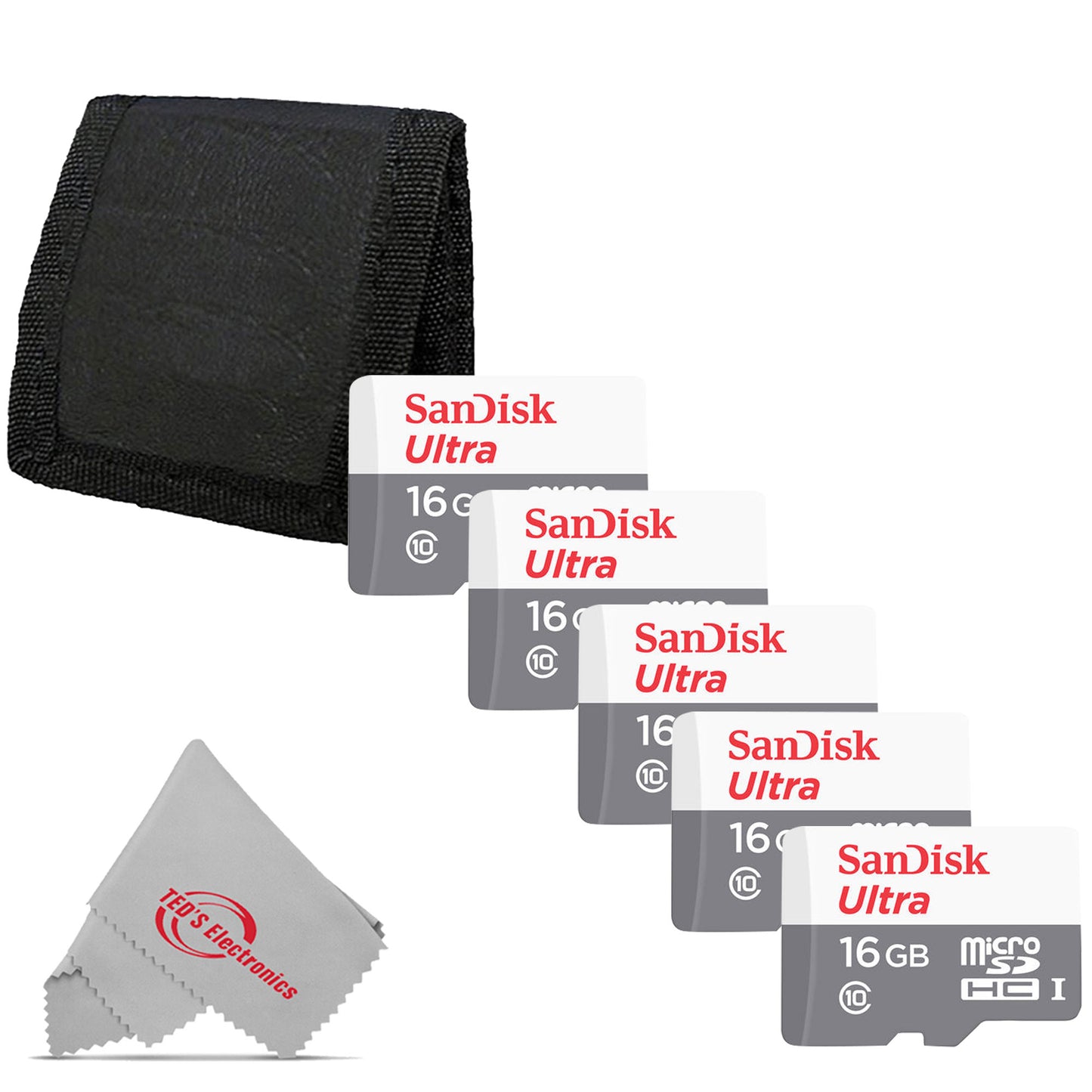 5x SanDisk 16GB Ultra UHS-I microSDHC Memory Card with SD Adapter + Card Wallet