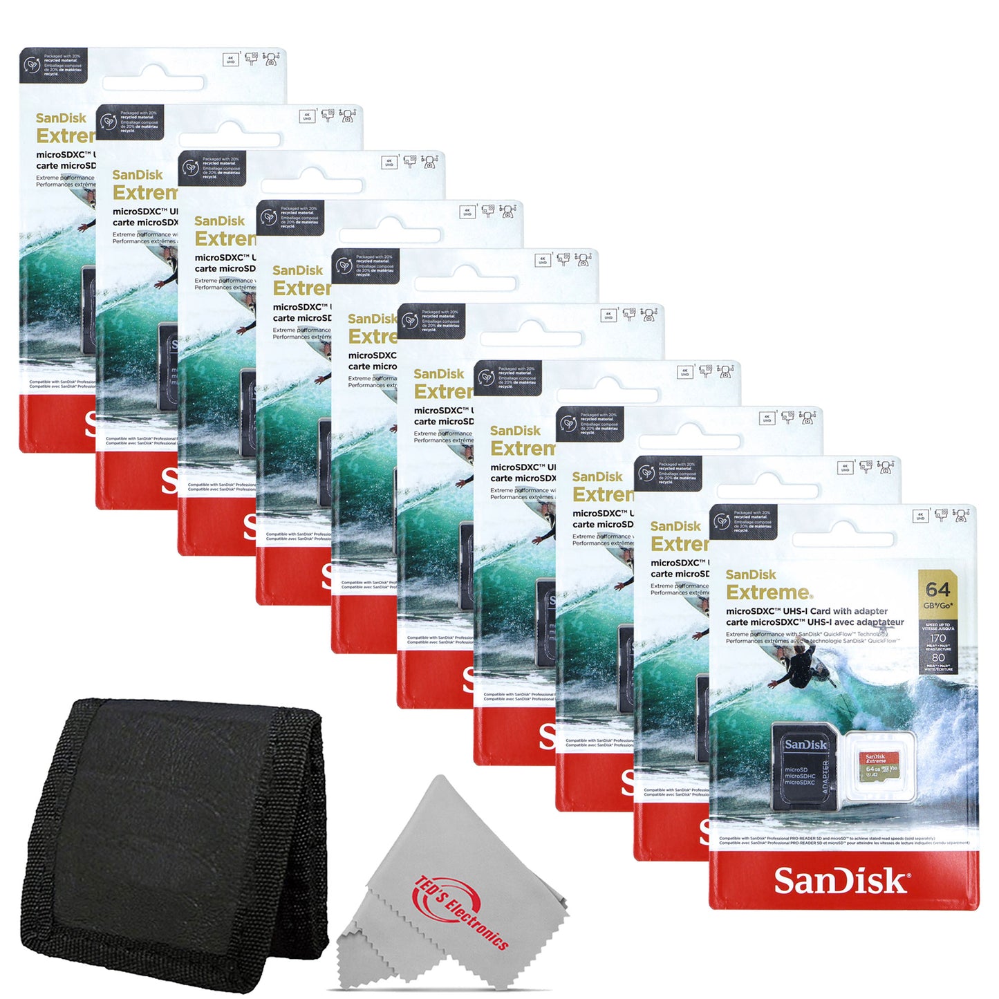 10x SanDisk Micro SD Memory Card for 64GB UHS-I Action Camera with Adapter + Card Wallet