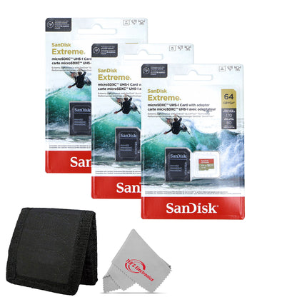3x SanDisk Micro SD Memory Card for 64GB UHS-I Action Camera with Adapter + Card Wallet