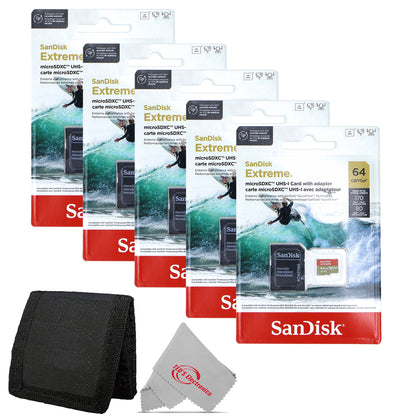 5x SanDisk Micro SD Memory Card for 64GB UHS-I Action Camera with Adapter + Card Wallet