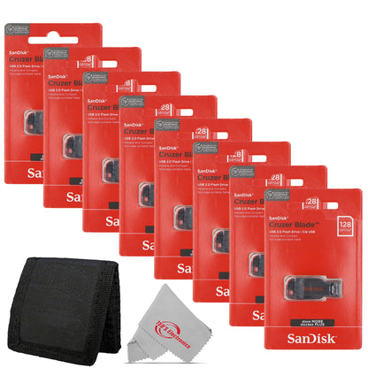 8x SanDisk Cruzer Blade USB Flash Drive - 128GB (Red) + Card Wallet