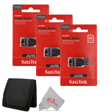3x SanDisk Cruzer Blade USB Flash Drive - 64GB (Red) + Card Wallet