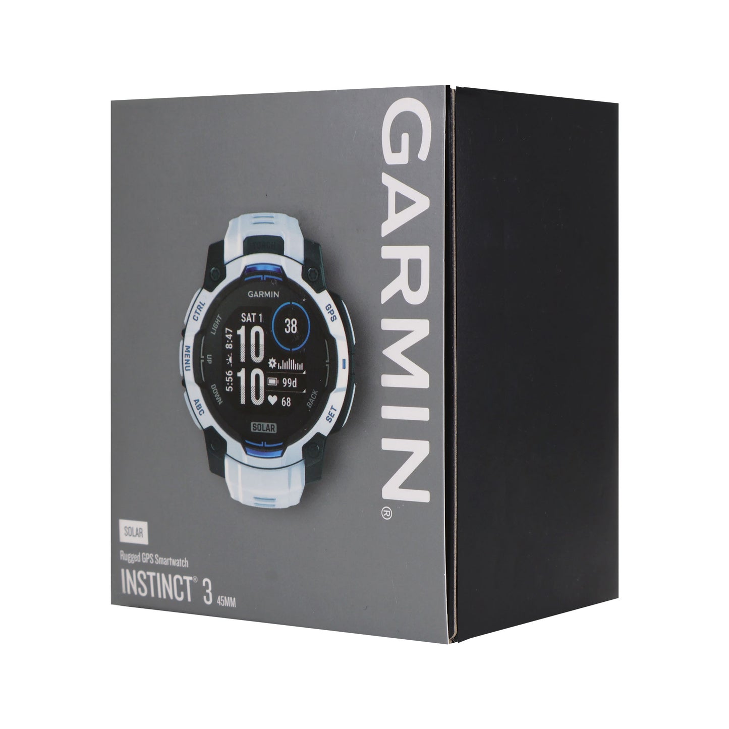 Garmin Instinct 3 Solar GPS Smartwatch 45 mm, Silicone Band (Whitestone with Whitestone/Bolt Blue)